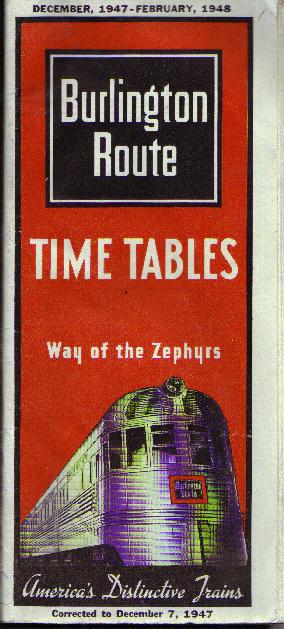 Burlington Time Tables, 1947