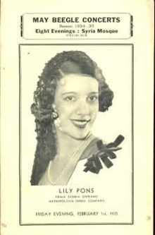 Metro Opera Lily Pons Prima Donna Soprano