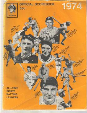 Pgh Pirates vs SanFran 1974 scorebook Champs