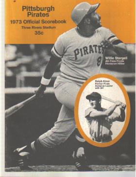 Pirates v StL 1973 scorebk Willie Stargell