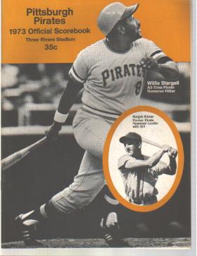 Pirates v Cubs 1973 scorebk Willie Stargell