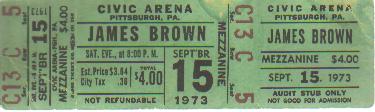 Unused James Brown Concert Ticket 1973