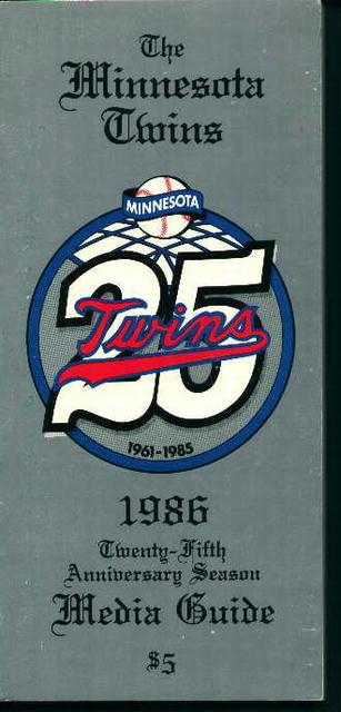 Minnesota Twins 1986 Media Guide! Schedule!