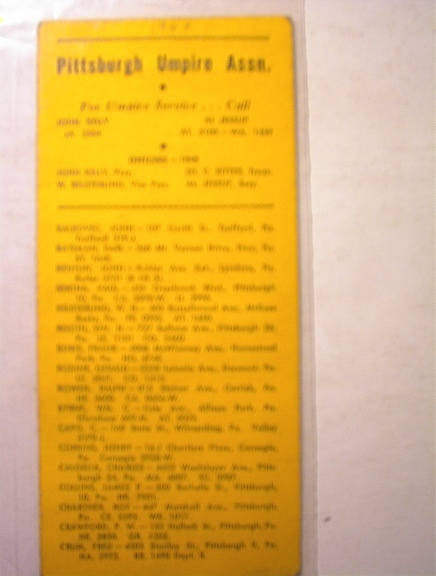 1948 Pittsburgh Umpire Assn. Members List