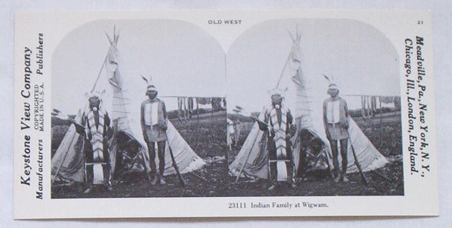 Stereoview Card-Indian Family at Wigwam.