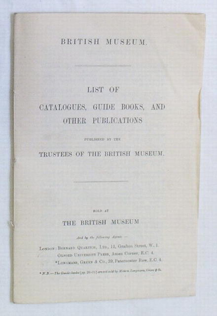British Museum Catalog, booklet from ca 1920