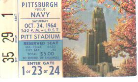 Pittsburgh vs Navy Oct 24 1964 ticket