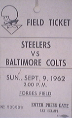 Steelers vs. Baltimore,9/9/62,Field Ticket