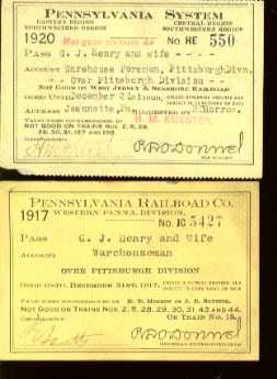 Penn RR employee Passes 1917 7 1920