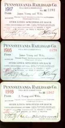 3 Pennsylvania RR Employee Passes 1916-18