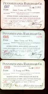 3 Pennsylvania RR Employee Passes 1916-18