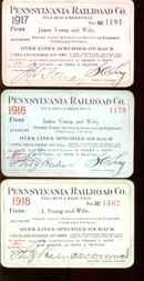 3 Pennsylvania RR Employee Passes 1916-18