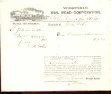 Western RR Corp 1863 Shipping Reciept