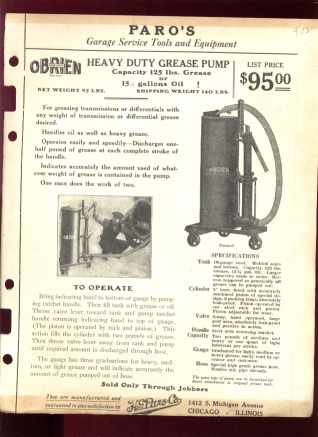 Paros Garage Service Tool Ad Grease Pump 1925