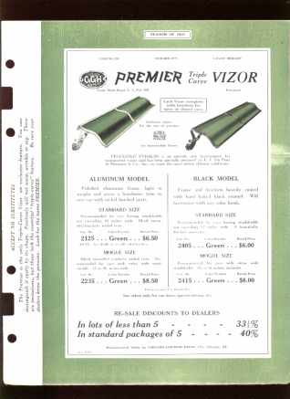 1925 Dealers Catalog Sheets Premier Vizor