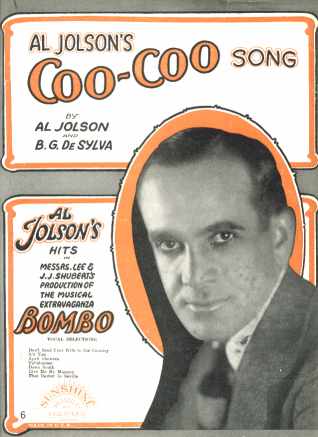 Al Jolson Coo-Coo Song in Bombo 1922 photo VG
