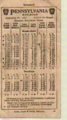 Pennsylvania RR 9/1927 Pocket Schedule