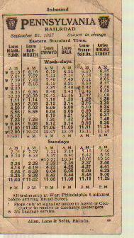 Pennsylvania RR 9/1927 Pocket Schedule