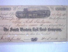 1871 12 SHARES OF STOCK IN SOUTH WESTRN RR Co