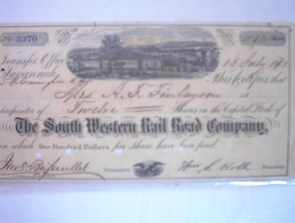 1871 12 SHARES OF STOCK IN SOUTH WESTRN RR Co