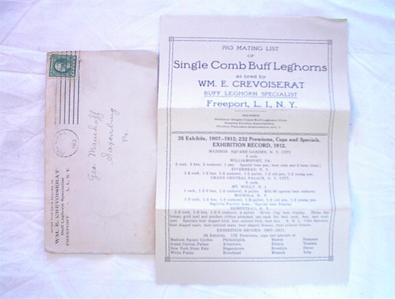 1913 MATING LIST OF SINGLE COMB BUFF LEG'HORN