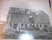 Ca 1910 B/W PHOTO of Farmers Building a Barn