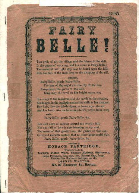 Old Penny Songsheet from 1850's of Fairy Bel