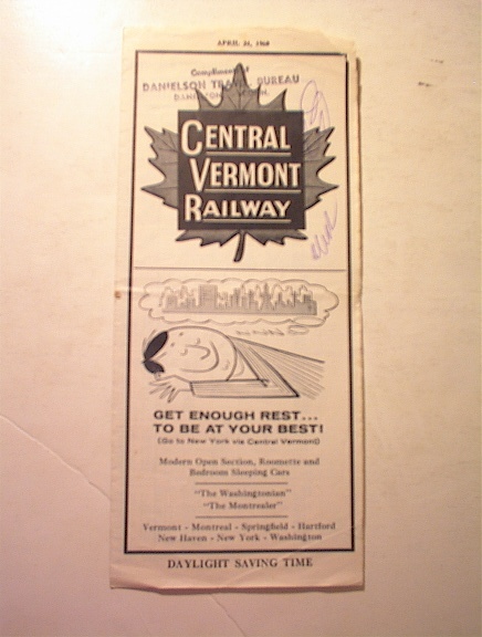 1969 Central Vermont Railway Time Table