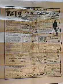 1918 Clothing Store Poster/Flyer S. Coplon NC