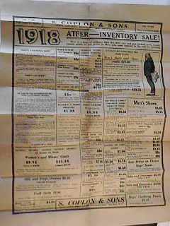 1918 Clothing Store Poster/Flyer S. Coplon NC