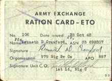 army exchange ration card Eto 1945 used