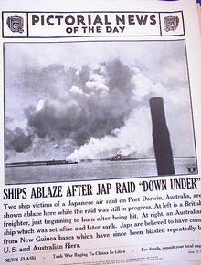 PHOTO OF SHIPS ABLAZE AFTER JAP RAID 1942