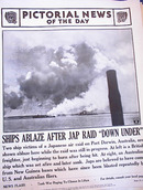 PHOTO OF SHIPS ABLAZE AFTER JAP RAID 1942