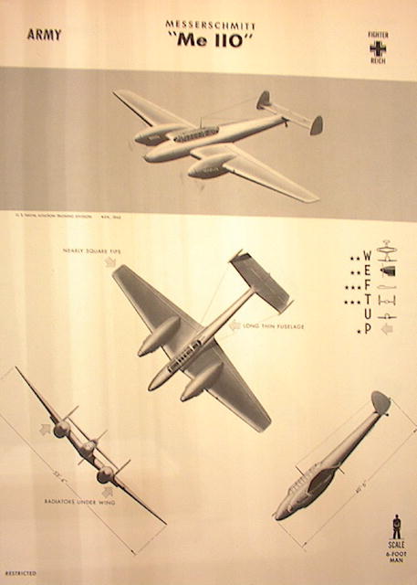 1944 TRAING POSTER OF 'Me 110' FIGHTER PLANE