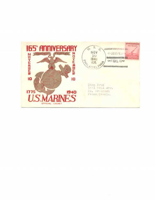 Marines 165th Anniv. postmarked letter