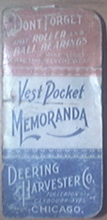 1898 Deering Harvester Co. Vest Pocket Memoranda