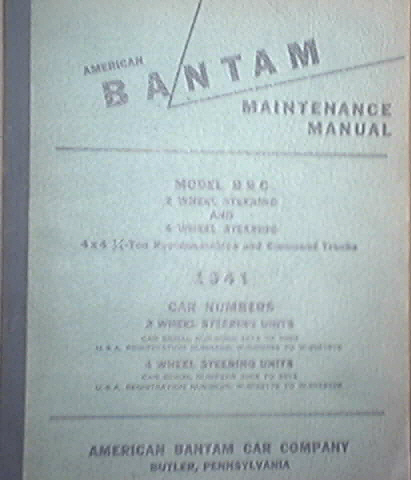 1941 American BANTAM / Jeep Type Manual Model B R C