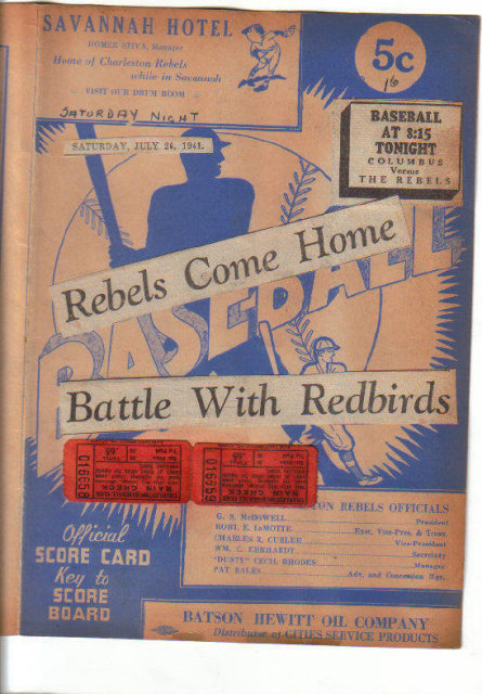 Charleston Rebels Baseball Score Cards Ticket Stubs 1941