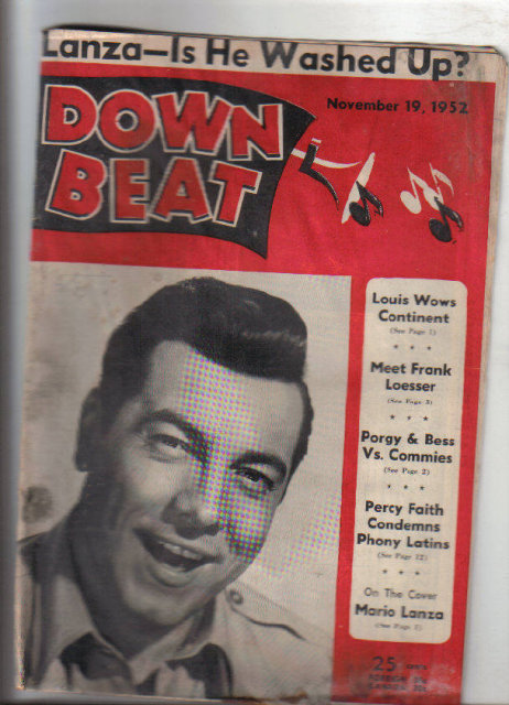 Down Beat Magazine 11/19/1952 Porgy & Bess Percy Faith Jazz, blues