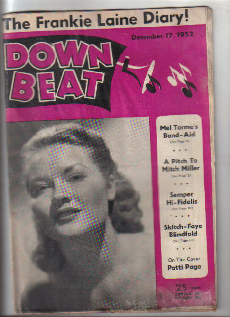 Down Beat Magazine 12/17/1952 Frankie Laine Diary, Patti Page, Jazz, Blues, R & B