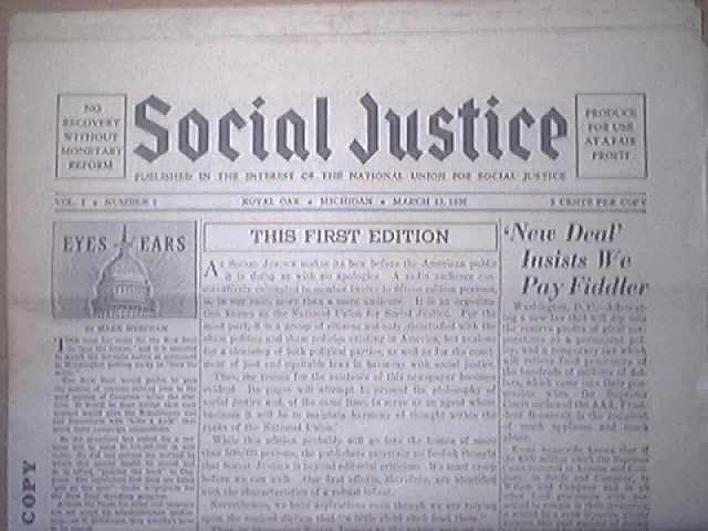ocial Justice, Father Coughlin FIRST 10 ISSUES 1936