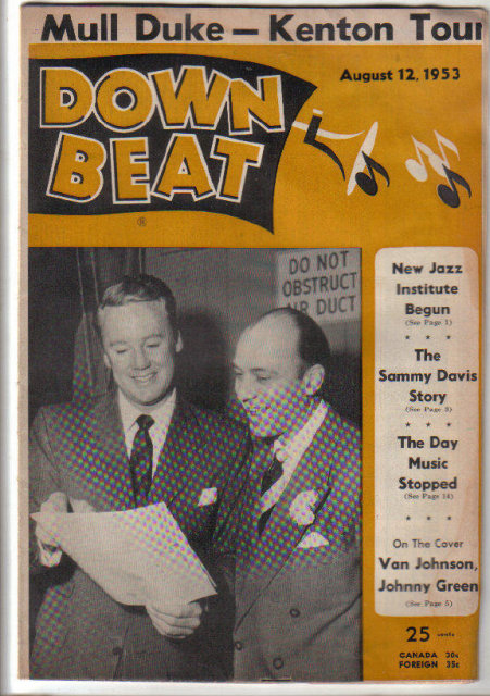 Down Beat Magazine 8/12/53 Sammy Davis, Duke Ellington, Nat Cole, Van Johnson, Johnny Green