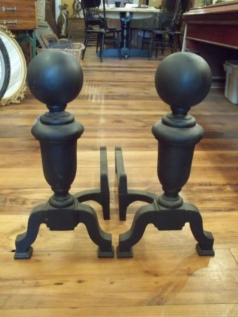 Cast Iron Andirons Simple Ball Tops Fireplace Firedog Stands