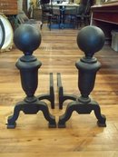 Cast Iron Andirons Simple Ball Tops Fireplace Firedog Stands