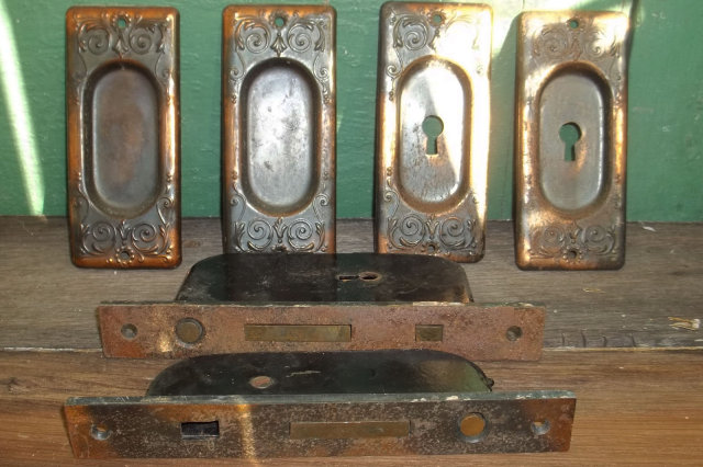 Delicate Victorian Pocket Door Hardware Complete Set
