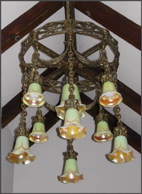 Brass Chandelier w/ Art Glass Shades