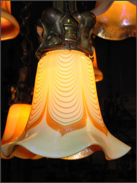 Brass Chandelier w/ Art Glass Shades