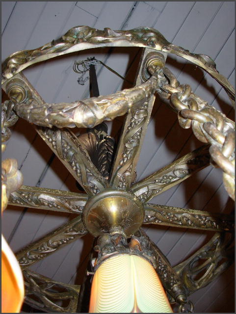 Brass Chandelier w/ Art Glass Shades