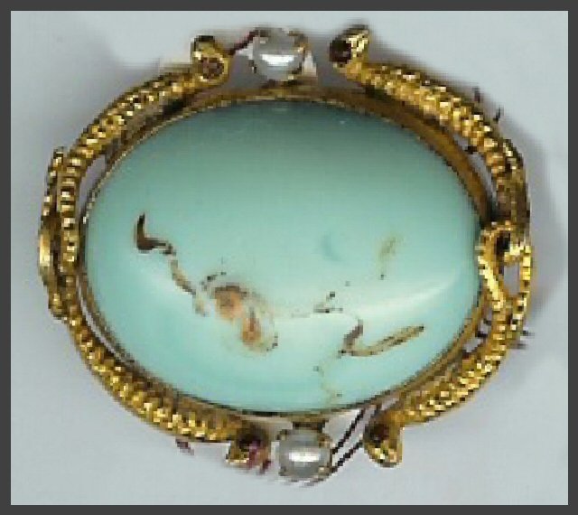 Turquoise & Seed Pearl Pin