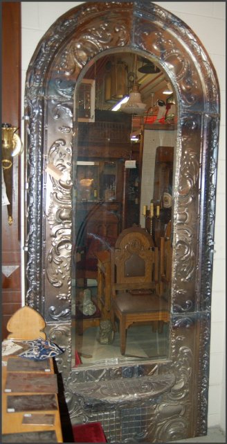 Tin Framed Mirror with Beveled Glass